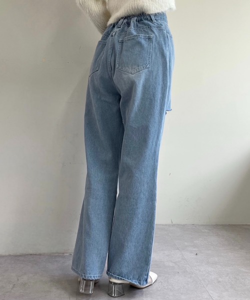 one after another NICE CLAUP（ワンアフターアナザーナイスクラップ）の「【S,Mサイズ】カッティングワイドデニムパンツ（デニムパンツ・レディース・ピンク/グレー/サックスブルー・SMALL/MEDIUM）」の9枚目の写真