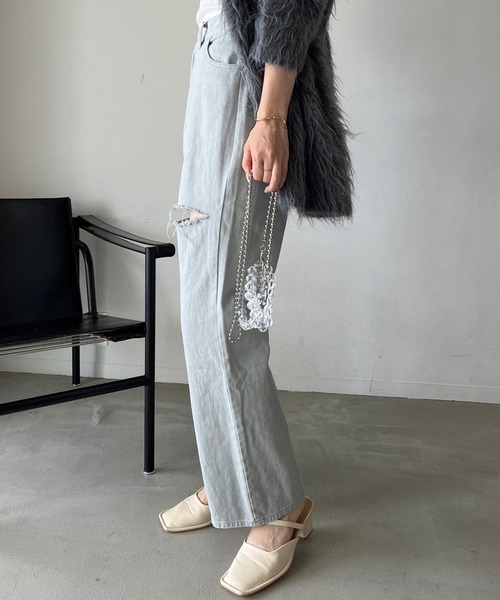 one after another NICE CLAUP（ワンアフターアナザーナイスクラップ）の「【S,Mサイズ】カッティングワイドデニムパンツ（デニムパンツ・レディース・ピンク/グレー/サックスブルー・SMALL/MEDIUM）」の16枚目の写真