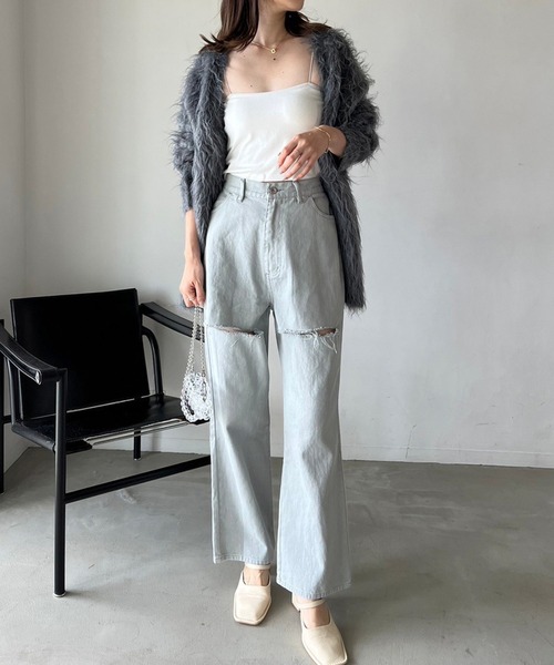 one after another NICE CLAUP（ワンアフターアナザーナイスクラップ）の「【S,Mサイズ】カッティングワイドデニムパンツ（デニムパンツ・レディース・ピンク/グレー/サックスブルー・SMALL/MEDIUM）」の17枚目の写真