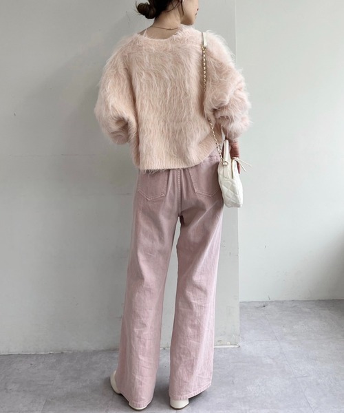 one after another NICE CLAUP（ワンアフターアナザーナイスクラップ）の「【S,Mサイズ】カッティングワイドデニムパンツ（デニムパンツ・レディース・ピンク/グレー/サックスブルー・SMALL/MEDIUM）」の22枚目の写真