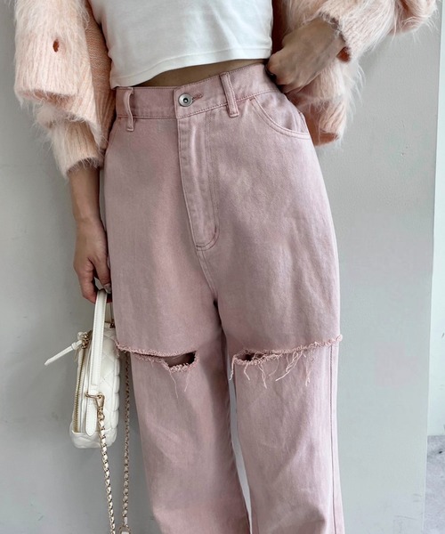 one after another NICE CLAUP（ワンアフターアナザーナイスクラップ）の「【S,Mサイズ】カッティングワイドデニムパンツ（デニムパンツ・レディース・ピンク/グレー/サックスブルー・SMALL/MEDIUM）」の19枚目の写真