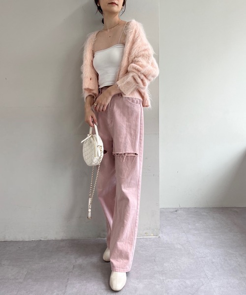 one after another NICE CLAUP（ワンアフターアナザーナイスクラップ）の「【S,Mサイズ】カッティングワイドデニムパンツ（デニムパンツ・レディース・ピンク/グレー/サックスブルー・SMALL/MEDIUM）」の21枚目の写真