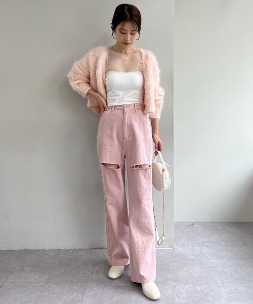 one after another NICE CLAUP（ワンアフターアナザーナイスクラップ）の「【S,Mサイズ】カッティングワイドデニムパンツ（デニムパンツ・レディース・ピンク/グレー/サックスブルー・SMALL/MEDIUM）」の20枚目の写真