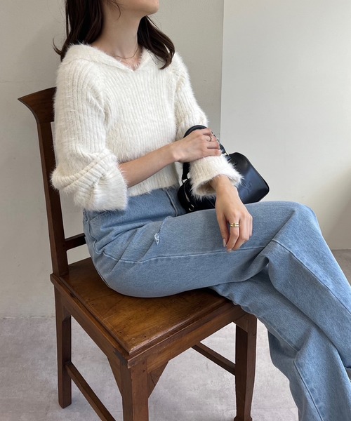 one after another NICE CLAUP（ワンアフターアナザーナイスクラップ）の「【S,Mサイズ】カッティングワイドデニムパンツ（デニムパンツ・レディース・ピンク/グレー/サックスブルー・SMALL/MEDIUM）」の14枚目の写真