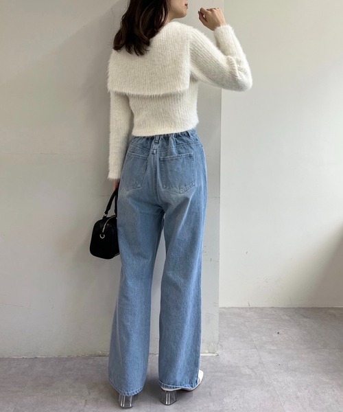 one after another NICE CLAUP（ワンアフターアナザーナイスクラップ）の「【S,Mサイズ】カッティングワイドデニムパンツ（デニムパンツ・レディース・ピンク/グレー/サックスブルー・SMALL/MEDIUM）」の13枚目の写真