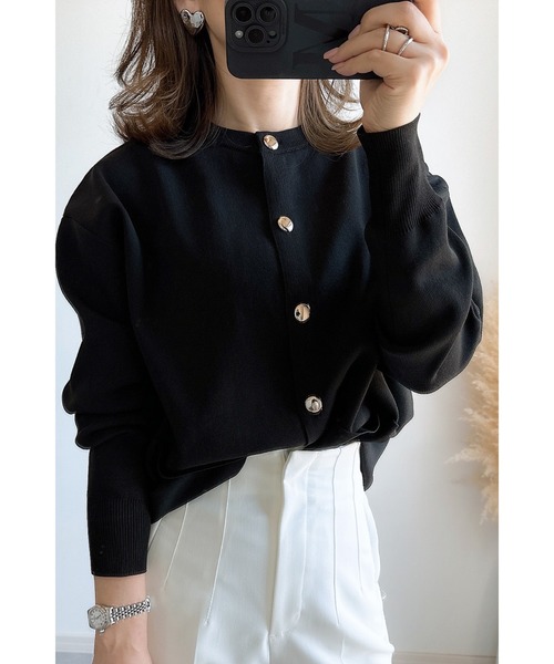 &. NOSTALGIA（アンドドットノスタルジア）の「【ZOZO限定】ゴールドボタンニットジャケットカーデ（カーディガン/ボレロ・レディース・アイボリー/ブラック・FREE）」の9枚目の写真