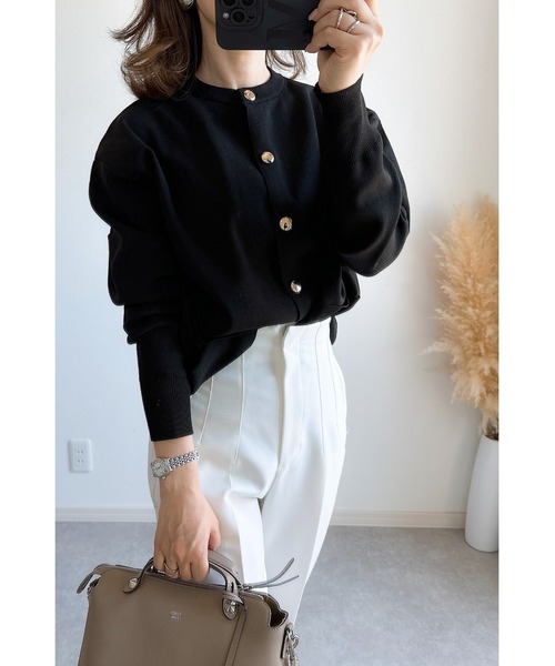 &. NOSTALGIA（アンドドットノスタルジア）の「【ZOZO限定】ゴールドボタンニットジャケットカーデ（カーディガン/ボレロ・レディース・アイボリー/ブラック・FREE）」の8枚目の写真