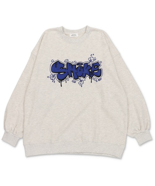 SPINNS（スピンズ）の「SMOKEグラフィックロゴ 裏毛ビッグスウェット（スウェット・レディース・ブルー/杢グレー/オートミール/オフホワイト/ブラック・ONESIZE）」の19枚目の写真