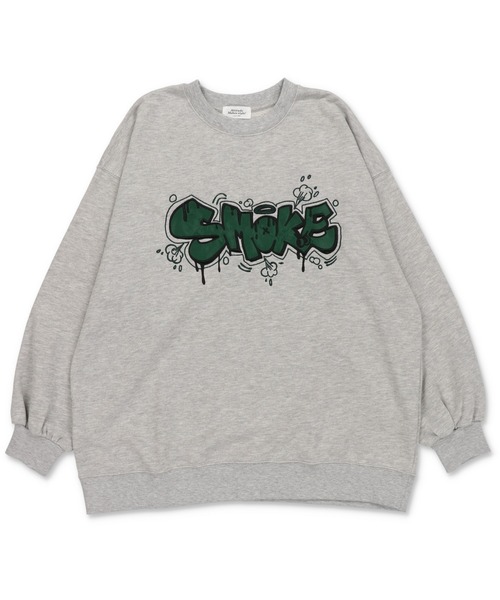 SPINNS（スピンズ）の「SMOKEグラフィックロゴ 裏毛ビッグスウェット（スウェット・レディース・ブルー/杢グレー/オートミール/オフホワイト/ブラック・ONESIZE）」の21枚目の写真