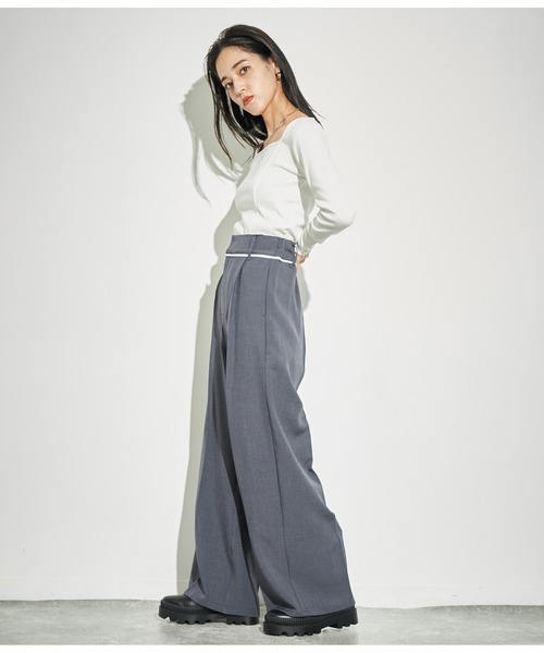 ANAP(アナップ)の「ウエストベルトテープデザインワイドパンツ【セットアップ対応】(その他パンツ・レディース・ブラウン/ダークグレー・FREE)」の7枚目の写真