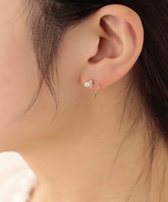 K18・K10 タンスイパール リーフ ライン ワンポイントピアス（ピアス