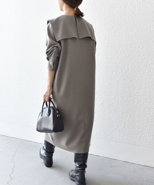 SHIPS any(シップス エニィ)の「【WEB限定】SHIPS any: ウール サキソニー セーラー カラー ワンピース(ワンピース・レディース・グレー/ネイビー・ONE SIZE)」の1枚目の写真