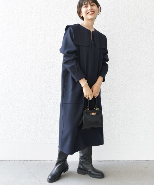 SHIPS any(シップス エニィ)の「【WEB限定】SHIPS any: ウール サキソニー セーラー カラー ワンピース(ワンピース・レディース・グレー/ネイビー・ONE SIZE)」の19枚目の写真