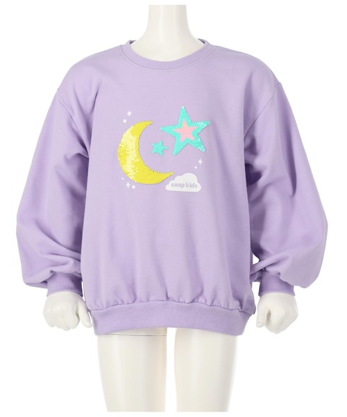 ANAP kids（アナップキッズ）の「星モチーフミニ裏毛スパンコールトレーナー（スウェット・キッズ・サックスブルー/オフホワイト/ラベンダー・120cm/110cm/100cm/130cm）」の3枚目の写真