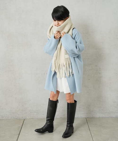 Actually（アクチュアリー）の「ブークレストール（ストール/ショール・レディース・ブルー/アイボリー/グレイッシュベージュ・フリー）」の4枚目の写真