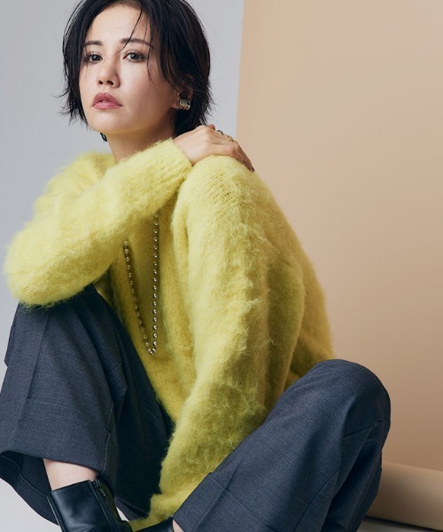 RASW（ラス）の「[RASW]モヘアタッチクロップドニット（ニット/セーター・レディース・ホワイト/イエロー/ネイビー・M/L）」の3枚目の写真