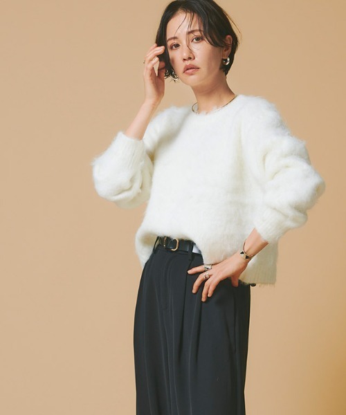 RASW（ラス）の「[RASW]モヘアタッチクロップドニット（ニット/セーター・レディース・ホワイト/イエロー/ネイビー・M/L）」の7枚目の写真