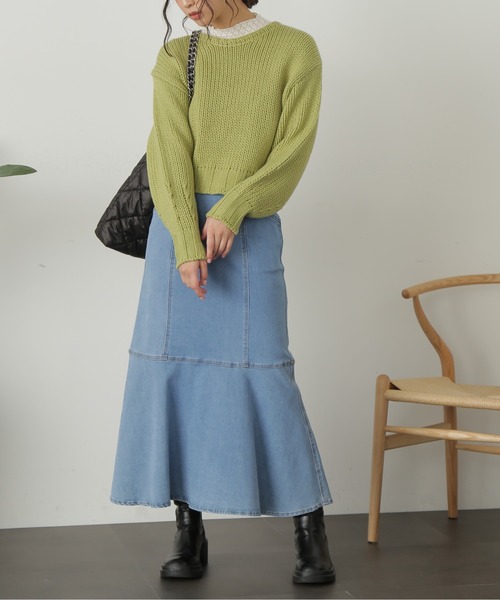 FREE'S MART（フリーズマート）の「◇【3サイズ展開XS-M】パネル切替マーメイドデニムスカート【低身長サイズ有】（デニムスカート・レディース・ワンウォッシュ/ホワイト系その他/ライトインディゴブルー・X-SMALL/MEDIUM/SMALL）」の13枚目の写真