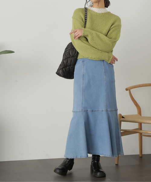 FREE'S MART（フリーズマート）の「◇【3サイズ展開XS-M】パネル切替マーメイドデニムスカート【低身長サイズ有】（デニムスカート・レディース・ワンウォッシュ/ホワイト系その他/ライトインディゴブルー・X-SMALL/MEDIUM/SMALL）」の14枚目の写真