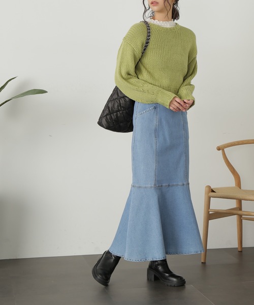 FREE'S MART（フリーズマート）の「◇【3サイズ展開XS-M】パネル切替マーメイドデニムスカート【低身長サイズ有】（デニムスカート・レディース・ワンウォッシュ/ホワイト系その他/ライトインディゴブルー・X-SMALL/MEDIUM/SMALL）」の15枚目の写真