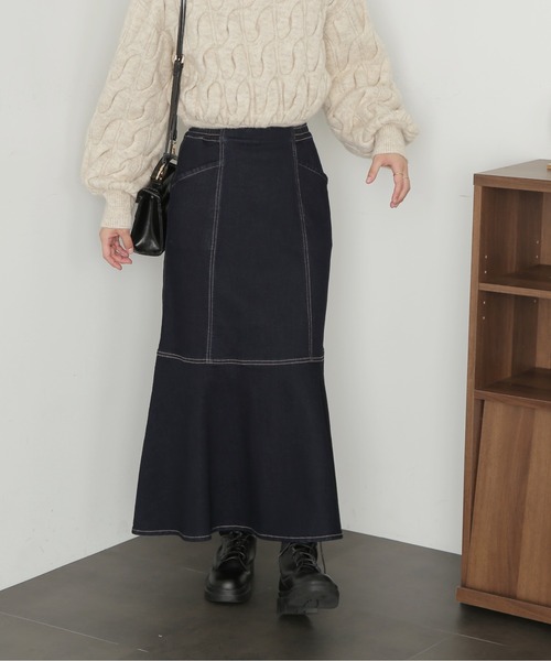 FREE'S MART（フリーズマート）の「◇【3サイズ展開XS-M】パネル切替マーメイドデニムスカート【低身長サイズ有】（デニムスカート・レディース・ワンウォッシュ/ホワイト系その他/ライトインディゴブルー・X-SMALL/MEDIUM/SMALL）」の5枚目の写真