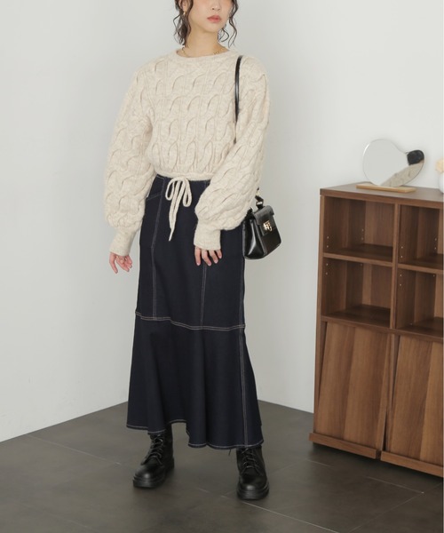 ◇【3サイズ展開XS-M】パネル切替マーメイドデニムスカート【低