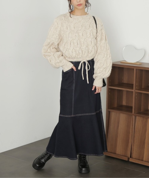 FREE'S MART（フリーズマート）の「◇【3サイズ展開XS-M】パネル切替マーメイドデニムスカート【低身長サイズ有】（デニムスカート・レディース・ワンウォッシュ/ホワイト系その他/ライトインディゴブルー・X-SMALL/MEDIUM/SMALL）」の9枚目の写真