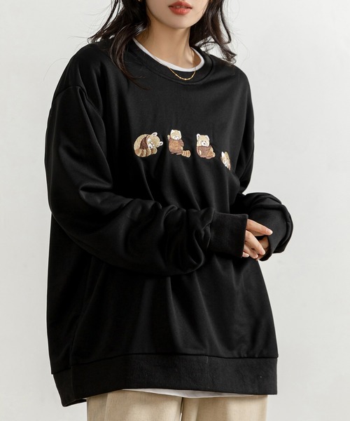 DAY CLOSET（デイ クローゼット）の「レディース 長袖レッサーパンダオーバーサイズリブスウェット（スウェット・レディース・ベージュ/ブラウン/ブラック・FREE）」の6枚目の写真