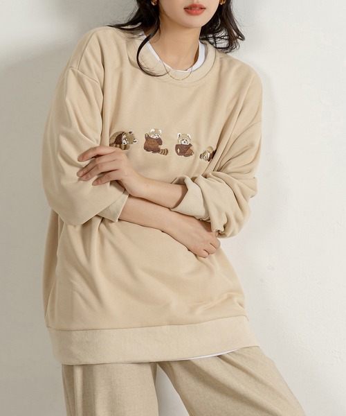 DAY CLOSET（デイ クローゼット）の「レディース 長袖レッサーパンダオーバーサイズリブスウェット（スウェット・レディース・ベージュ/ブラウン/ブラック・FREE）」の19枚目の写真