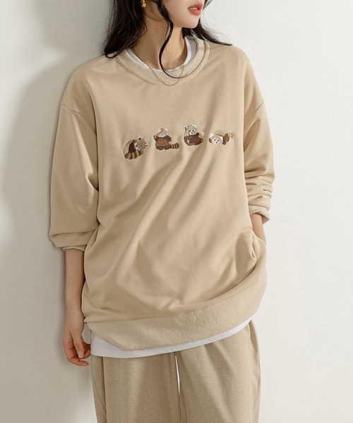 DAY CLOSET（デイ クローゼット）の「レディース 長袖レッサーパンダオーバーサイズリブスウェット（スウェット・レディース・ベージュ/ブラウン/ブラック・FREE）」の17枚目の写真