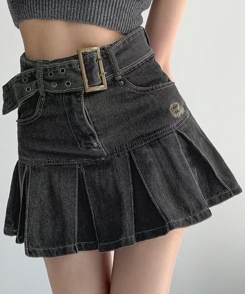 NANEA（ナネア）の「ハイウエストベルト付きデニムミニスカート（デニムスカート・レディース・ブラック/ブルー・SMALL/MEDIUM/LARGE）」の4枚目の写真