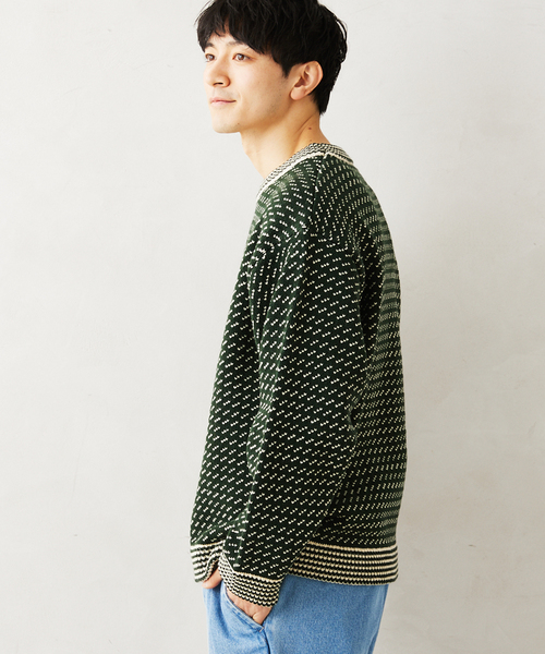 JOURNAL STANDARD relume（ジャーナルスタンダード　レリューム）の「オーバーサイズ バーズアイ リブラインニット（ニット/セーター・メンズ・グレー/ネイビー/グリーン・MEDIUM/LARGE）」の5枚目の写真