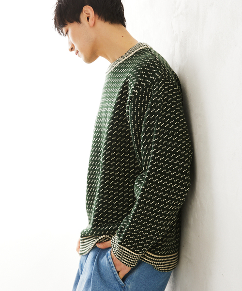 JOURNAL STANDARD relume（ジャーナルスタンダード　レリューム）の「オーバーサイズ バーズアイ リブラインニット（ニット/セーター・メンズ・グレー/ネイビー/グリーン・MEDIUM/LARGE）」の6枚目の写真