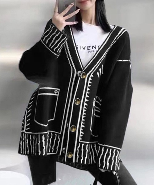 Miniministore(ミニミニストア)の「ニットカーディガン秋冬ニットトップス韓国(カーディガン/ボレロ・レディース・ホワイト/ブラック・フリー)」の5枚目の写真