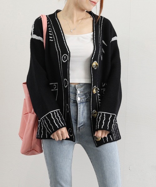 Miniministore(ミニミニストア)の「ニットカーディガン秋冬ニットトップス韓国(カーディガン/ボレロ・レディース・ホワイト/ブラック・フリー)」の12枚目の写真