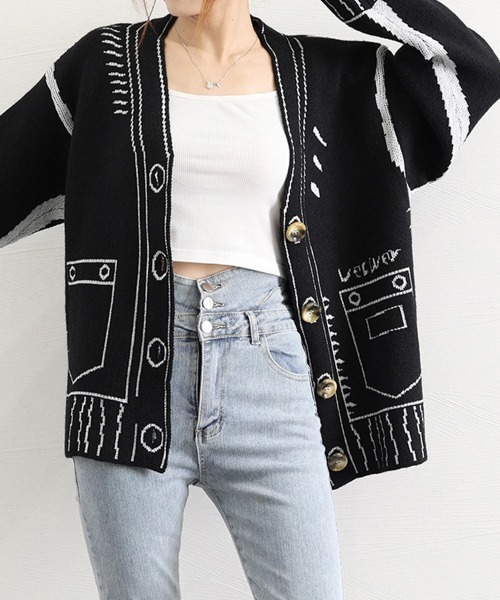 Miniministore(ミニミニストア)の「ニットカーディガン秋冬ニットトップス韓国(カーディガン/ボレロ・レディース・ホワイト/ブラック・フリー)」の13枚目の写真