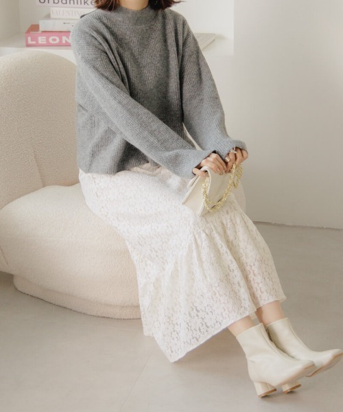 flower（フラワー）の「リボンタートルニット（ニット/セーター・レディース・ホワイト/グレー・FREE）」の7枚目の写真