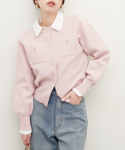 natural couture（ナチュラルクチュール）の「ポリニット金釦ポケ付きカーディガン（カーディガン/ボレロ・レディース・ブラック/オフホワイト/サックスブルー/レッド/その他1/ピンクベージュ/その他2・FREE）」の5枚目の写真