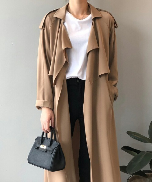 COCOMOMO(ココモモ)の「【カラー×サイズ展あり】 トレンチコート ロング コート スプリングコート ライトアウター ウエスト紐ベルト(トレンチコート・レディース・ブラック/ブラウン/グリーン・M/L)」の14枚目の写真