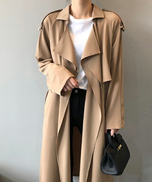 COCOMOMO(ココモモ)の「【カラー×サイズ展あり】 トレンチコート ロング コート スプリングコート ライトアウター ウエスト紐ベルト(トレンチコート・レディース・ブラック/ブラウン/グリーン・M/L)」の5枚目の写真