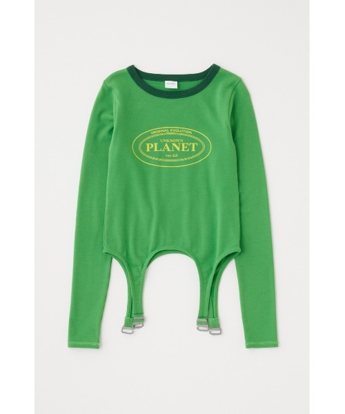 MOUSSY(マウジー)の「GARTER DETAIL PRINT LS Tシャツ(Tシャツ/カットソー・レディース・ネイビー/グリーン/ホワイト・FREE)」の2枚目の写真