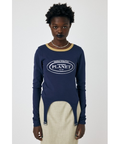 MOUSSY(マウジー)の「GARTER DETAIL PRINT LS Tシャツ(Tシャツ/カットソー・レディース・ネイビー/グリーン/ホワイト・FREE)」の6枚目の写真