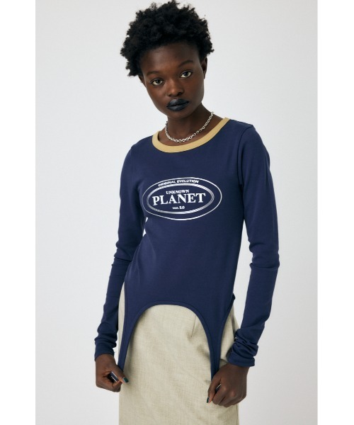 MOUSSY(マウジー)の「GARTER DETAIL PRINT LS Tシャツ(Tシャツ/カットソー・レディース・ネイビー/グリーン/ホワイト・FREE)」の8枚目の写真