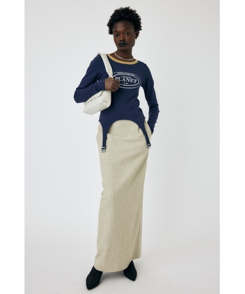 MOUSSY(マウジー)の「GARTER DETAIL PRINT LS Tシャツ(Tシャツ/カットソー・レディース・ネイビー/グリーン/ホワイト・FREE)」の9枚目の写真