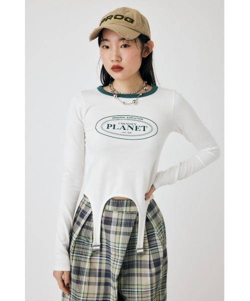 MOUSSY(マウジー)の「GARTER DETAIL PRINT LS Tシャツ(Tシャツ/カットソー・レディース・ネイビー/グリーン/ホワイト・FREE)」の13枚目の写真