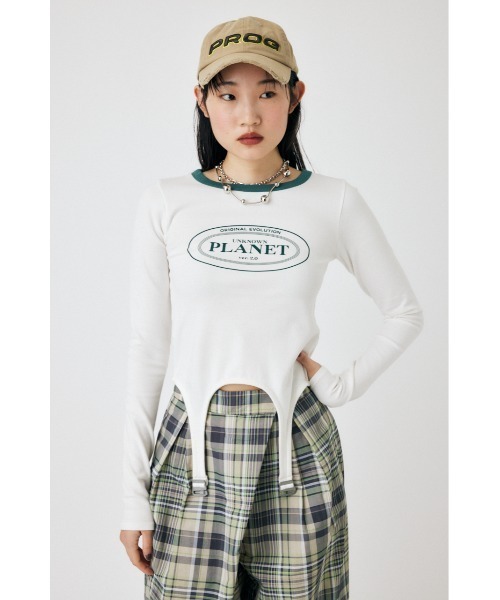 MOUSSY(マウジー)の「GARTER DETAIL PRINT LS Tシャツ(Tシャツ/カットソー・レディース・ネイビー/グリーン/ホワイト・FREE)」の14枚目の写真