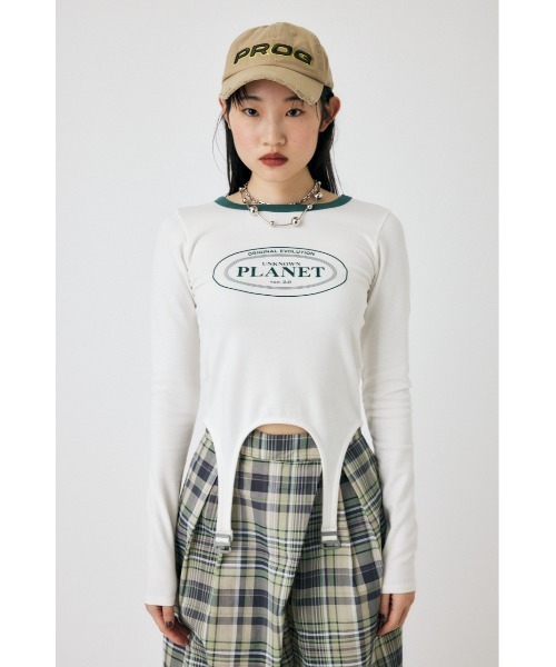 MOUSSY(マウジー)の「GARTER DETAIL PRINT LS Tシャツ(Tシャツ/カットソー・レディース・ネイビー/グリーン/ホワイト・FREE)」の18枚目の写真