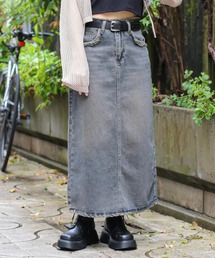 フリンジ オーバーダイデニムロングスカート