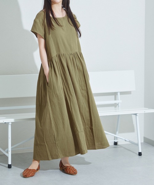 pairmanon（ペアマノン）の「【リンクコーデ】【ママサイズ】ダブルガーゼ フレンチスリーブ 半袖ワンピース（ワンピース・レディース・ブラック/オリーブ/テラコッタ/ピンク/ベージュ/ブルー系その他・FREE）」の4枚目の写真