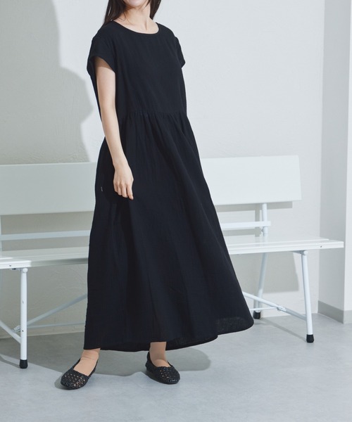 pairmanon（ペアマノン）の「【リンクコーデ】【ママサイズ】ダブルガーゼ フレンチスリーブ 半袖ワンピース（ワンピース・レディース・ブラック/オリーブ/テラコッタ/ピンク/ベージュ/ブルー系その他・FREE）」の7枚目の写真